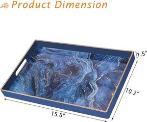 Plateau rectangulaire en bois marbré avec poignées, plateau de service traditionnel pour mariage, pour la nourriture et la décoration - Product Image 4