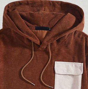 Sudadera con Capucha de Pana para Hombre, Bolsillo de Parche, Estilo Urbano Vintage, Mezcla de Algodón, Sudadera Informal, Fabricante de Logotipos Personalizados - Product Image 4