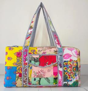handmade cotton duffle bag Patchwork Multi colour Quilted Travel Tote Bag Travelling Luggage quilted heavy multi storage bag - Product Image 1
