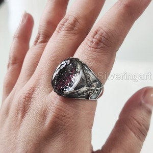 Anillo de Plata de Ley 925 para Hombre al por Mayor con Cuarzo Rutilado Negro Natural, Piedra de Nacimiento, Águila, Joyería Árabe, Regalo de Navidad - Product Image 3