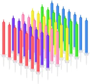 6 Pack Neon Multi Color Flame Novelty Musical Happy Birthday Candles Long Pink Color Flame Candle