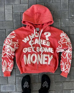 Sweat à capuche zippé en molleton de coton lourd de haute qualité fabricant personnalisé veste teinte surdimensionnée à fermeture à glissière bidirectionnelle tricotée en gros - Product Image 5