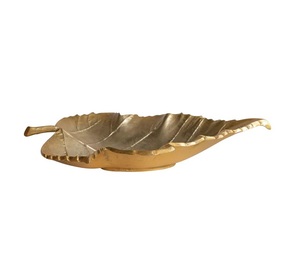 Plateau décoratif en métal pour fruits Plateau en métal en aluminium plaqué or en forme de feuille Plateau de service alimentaire. - Product Image 1