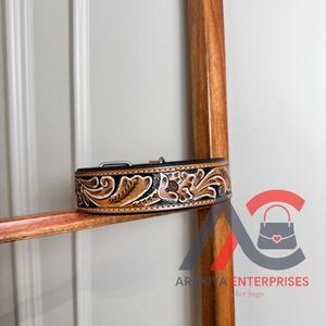 Collier de chien en cuir usiné à la main à fleurs réglable de haute qualité laisse de chien rembourrée confortable de luxe pour l'entraînement - Product Image 2