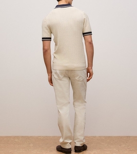 Custom OEM <strong>Men's</strong> Cable Knit Polo <strong>Shirt</strong> Contrast Tipped Collar Short Sleeve Knitted Polo Sweater Textured Knitwear <strong>for</strong> <strong>Men</strong> - Product Image 3