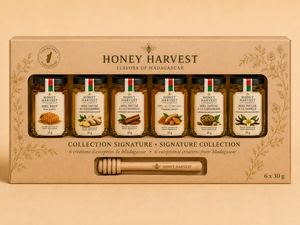 <b>Honey</b> Harvest Signature Collection 6 X 30g Premium Infused <b>Honey</b> Madagascar Golden Mason Jar Ginger Cinnamon Cardamom Vanilla - Product Image 1