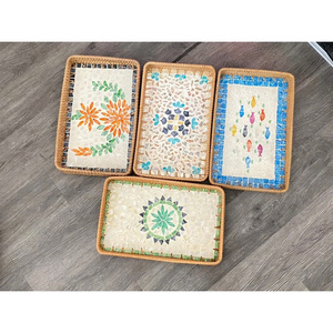 Artisanat de haute qualité plateau de service en rotin naturel plateau artisanal en incrustation de nacre respectueux de l'environnement - Product Image 6