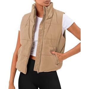 Gilet matelassé court pour femme Vêtements d'extérieur rembourrés chauds et légers avec col montant zippé et poches Fabricant d'automne hiver - Product Image 1