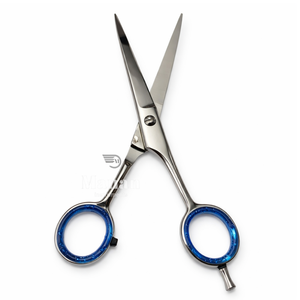 กรรไกรตัดผมมืออาชีพ ปลายคมกริบ ทำจากสแตนเลส สำหรับคนถนัดขวา พร้อมห่วงนิ้วสีน้ำเงิน สำหรับใช้ในร้านเสริมสวย - Product Image 2