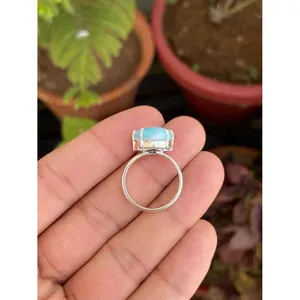 925 <b>Silver</b> Larimar Heart <b>Ring</b> Vintage Dainty Gemstone Jewelry with Zircon Cute and Everyday Wear for <b>Men</b> Promises Weddings - Product Image 5