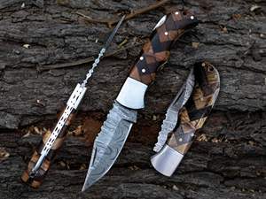 Venta caliente de acero de Damasco cuchillo de hoja plegable portátil campamento al aire libre mano carne fruta cuchillo hoja fija con función plegable - Product Image 3