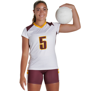 ชุดวอลเลย์บอลสำหรับผู้หญิง เสื้อเจอร์ซีย์มีแผ่นตาข่าย กางเกงขาสั้นกีฬายืดหยุ่น สีและโลโก้สั่งทำได้ แห้งเร็ว ระบายอากาศได้ดี - Product Image 2