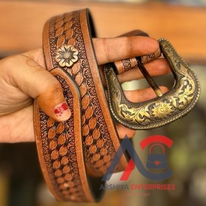 Cinturón de cuero genuino hecho a mano auténtico, cinturón floral pintado a mano occidental, cinturón de cintura Unisex de cuero mecanizado recién llegado - Product Image 1