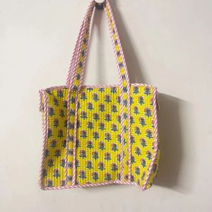 Sac fourre-tout écologique fait main, imprimé au bloc et brodé, léger, lavable, réutilisable pour un usage quotidien, doublure en coton - Product Image 5