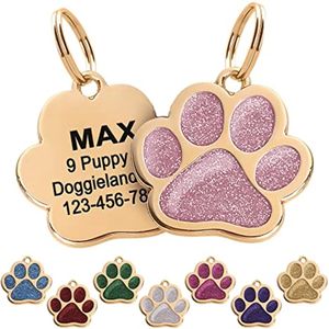 Etiquetas personalizadas con purpurina para perros y gatos, colgante de Metal con nombre de identificación para mascotas - Product Image 1