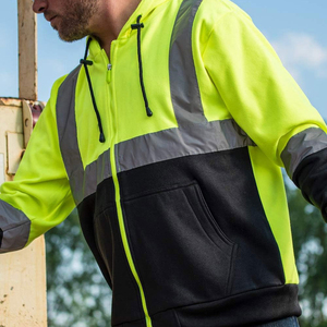 OEM personalizado de manga larga con cremallera Sudadera con capucha Hi Vis reflectante de seguridad de algodón polar impermeable de talla grande al aire libre de construcción sudaderas con capucha - Product Image 5