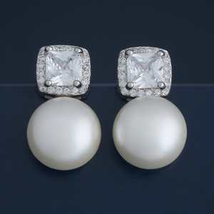 Pendientes de Plata 92.5 con Diseño Geométrico Clásico Vintage, Baño de Rodio, Corte Princesa, para Regalo de Boda o Fiesta -183313 - Product Image 1