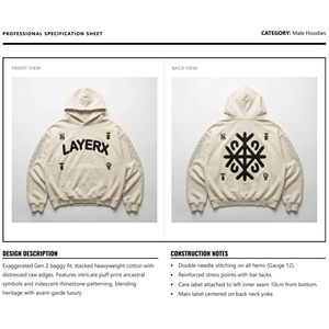 Nueva Sudadera con Capucha Personalizada para Hombre, Tejido Grueso de 500 g/m², Algodón French Terry, Bordado con Pedrería, Dobladillo sin Rematar Ecológico - Product Image 6