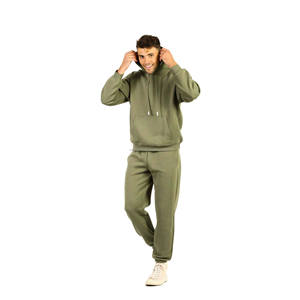 Conjunto de chándal relajado de lana de poliéster 60% algodón 40% de primera calidad para hombre, verde oliva, cómodo, suave, cepillado, pesado, Invierno - Product Image 5