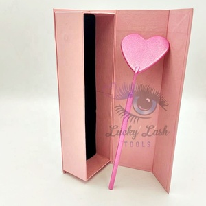 Hot <b>Pink</b> Heart-Shaped Eyelash Extensions Mirror <b>Box</b> with Custom Logo Private Label Lash <b>Tools</b> for Checking False Eyelashes - Product Image 1