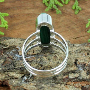 Romantic Malachite Gemstone <b>Ring</b> 92.5 Sterling Silver Handmade Platinum Jewelry with Rhodium Plating <b>Fine</b> <b>Rings</b> - Product Image 3
