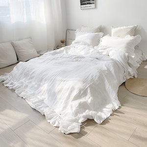 Juego de 3 Fundas nórdicas con volantes de lino Shabby Chic y 2 fundas de almohada de tamaños personalizados para King Queen Twin y Double para hoteles - Product Image 5