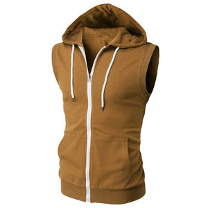 Sudadera con capucha y cremallera sin mangas de algodón orgánico 100% para hombre, chaqueta de gimnasio de otoño - Product Image 2