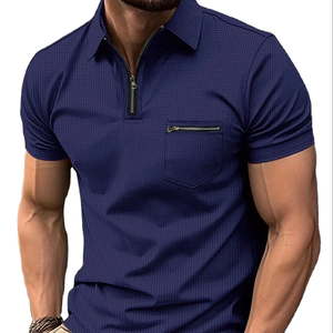 Nueva manga corta de talla grande para hombre para polos con bolsillo con cremallera cárdigan de punto ligero transpirable para deportes de ocio al aire libre Casu - Product Image 1