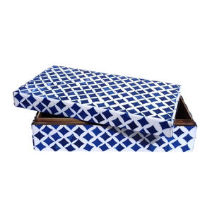 Boîte de rangement de bijoux en incrustation d'os Blue Mughal Design - Product Image 1