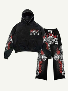 Ensemble de survêtement deux pièces personnalisé pour homme, en coton épais 100 %, avec sweat à capuche et pantalon de jogging à ourlet brut - Product Image 4