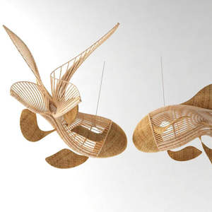 Application de lustre tissé pour l'art et la suspension de plafond en osier naturel de tissage à la main de collection - Product Image 1