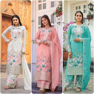 Designer Embroidered <b>Kurta</b> Sharara set 3 Pc Salwar Kameez Readymade Inspired Designer Wear, Stylish <b>Kurta</b> Palazzo Suit <b>for</b> Eid - Product Image 6
