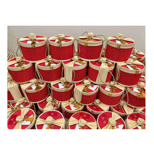 Red Hexagonal Weave Bamboo Gift Basket with Handle Traditional Vietnamese Decoration - Ideal <b>for</b> Gift <b>Boxes</b> and Festive <b>Hampers</b>. - Product Image 2
