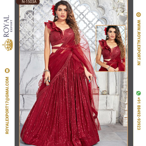 Lanzamiento de nuevos hermosos cordones de secuencia pesada y bordado Work Party Wear Designer Crop Top Lehenga Collections By Royal Export - Product Image 4