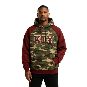 KAP Camo Pullover Hoodie Maroon mangas raglán mezcla de algodón fraternidad griega ropa personalizada Divine Nine HBCU ropa de calle griega - Product Image 1