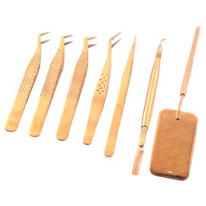 Pinzas de pestañas de oro titanio 90 grados 7mm punta hecha a mano Acero inoxidable fácil de recoger pestañas finas personalizables marca - Product Image 3