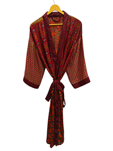 Kimono de vestido de tela Sari para cubrir su Bikini, bata larga de noche, Kimono Sari de seda reciclado Vintage indio hecho a mano, - Product Image 2