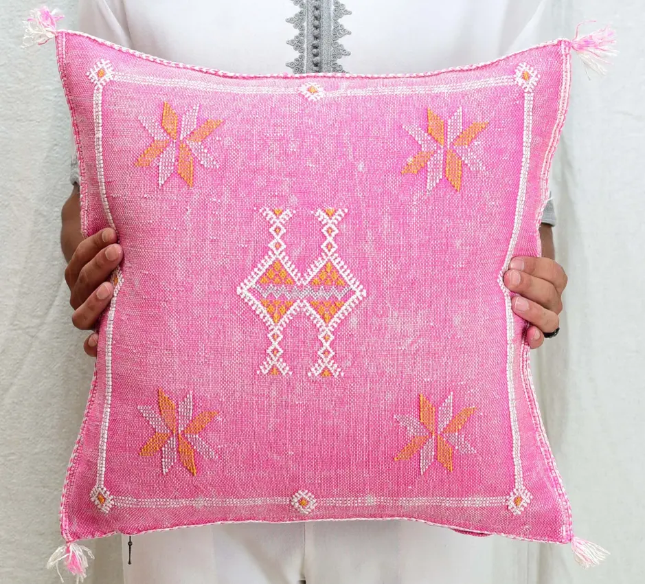 Hot Pink Moroccan Cactus Silk Cushion Covers Pure Sabra Pillow Decorative Cushions Handmade Moroccan Abstract Pillow