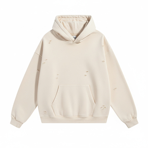 Athletify Men's Hooded Pullover Hoodie-Casual Streetwear Distressed Ripped Design Embroidered Loose Fit Cotton <b>Blend</b> - Product Image 2