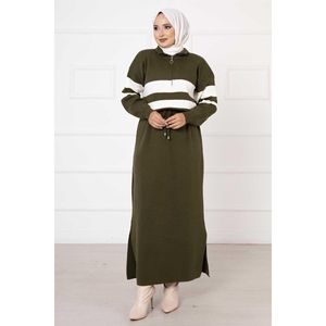 Robe kaki décontractée en tricot à fermeture éclair avec décoration à motif style taille tunnel - Product Image 4