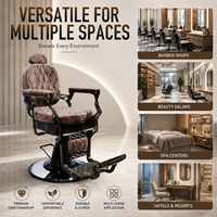 Fauteuil de Barbier Hydraulique Vintage Professionnel en Cuir PU Inclinable pour Salon de Coiffure, Chaise de Coupe de Cheveux Robuste en Bronze