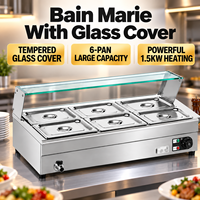 Bain-marie électrique professionnel de comptoir 6 bacs 1500W 220V en acier inoxydable avec protection anti-éclaboussures pour maintien au chaud des soupes et aliments