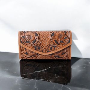 กระเป๋าคลัทช์หนังวัวแท้งานทำมือแฟชั่นตะวันตกคุณภาพสูงมีช่องใส่เงินสดกระเป๋าหนังสไตล์ตะวันตก - Product Image 1