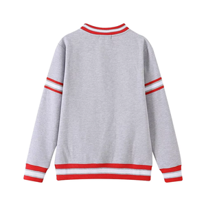 Sweat-shirt à col rond en polaire gris imprimé d'hiver, ourlet rayé blanc côtelé, non doublé, logo personnalisable sur le devant, séchage rapide pour femmes - Product Image 2