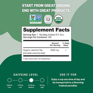 FGO Organic Jasmine Green <b>Tea</b>, 100 Count, Eco-Conscious <b>Tea</b> Bags - Product Image 6