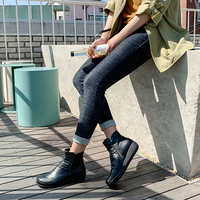 [JSHOE] Bottines à plateforme en cuir de vache véritable doublées de fourrure pour femmes, bottines chaudes et douces, fermeture éclair latérale, confortables, antidérapantes