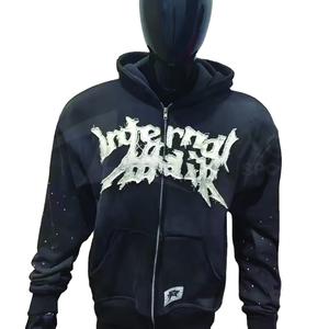 Sweat à capuche surdimensionné 600GSM lourd 100% coton soleil délavé à l'acide broderie en détresse Vintage Streetwear sweat à capuche personnalisé - Product Image 1