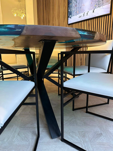 Table de salle à manger en bois d'acacia et résine, faite à la main, étanche, pour salon, idéale comme cadeau de mariage, de retraite ou de Diwali - Product Image 5