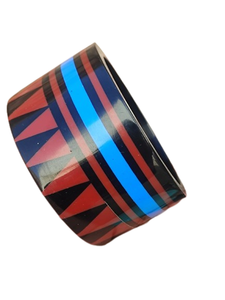 2026 Geometric Pattern Ceramic Resin Bangle <b>Bracelet</b> Ethnic Blue <b>Red</b> Black Fancy Style Handmade Unisex Jewelry Designer - Product Image 4