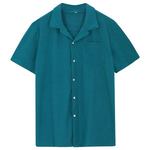 Camisas de cuello cubano de algodón de manga corta para hombre de tela personalizada directa de fábrica camisas clásicas de cuello cubano de algodón para hombre - Product Image 1